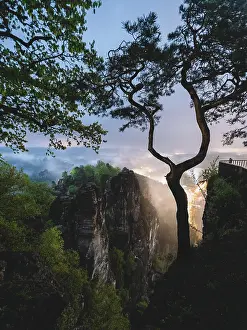 Saxon: Bastion view at night, Elbe Sandstone Mountains