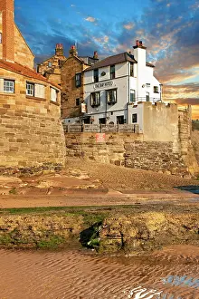 Composite: Bay Hotel Pub and beach, historic fishing village