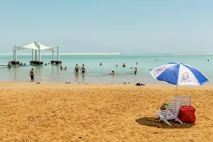 Chair: Beach chair and parasol at the beach, Ein Bokek
