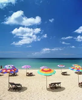 Chairs: Beach chairs and sunshades on a sandy beach, Patong