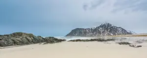 Flakstad: Beach panorama at Utakleiv, Norway, Nordland, Flakstad