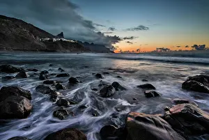 Playa: Beach Playa de Almaciga, rocky coast, sunset, Anaga