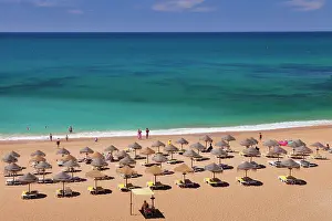 Chair: Beach umbrellas with sunbeds on the sandy beach