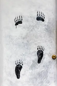 Entrance: Bear paws painted on doorway, Lake Clark National Park and