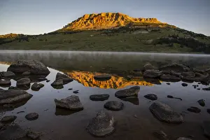 300718: Beartooth Butte reflecting in Beartooth Lake shortly