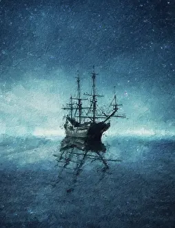 Scary: Beautiful painting of a ghost ship floating on t