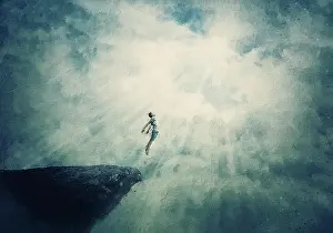 Jack: Beautiful painting with a person jumping off a cliff