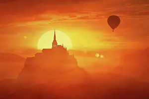 Discovery: Beautiful sunset landscape over the misty kingdom