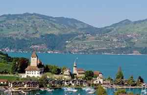 Steeple: Beautiful village of Spiez on Lake Thun