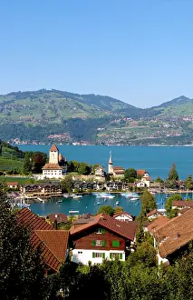 Steeple: Beautiful village of Spiez on Lake Thun