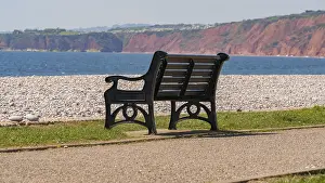 Gravel: Bench and pebble beach in Budleigh Salterton, Jurassic
