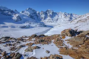 Bernina: Bernina Group - by snow covered prominent mountain range of