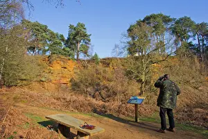 Binoculars: Birdwatcher watching Kestrel over quarry