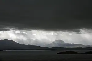 Gloomy: Black stormy sky and downpour during rain storm o