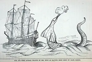 Attacks: Black & White Illustration: Sea Serpent - from