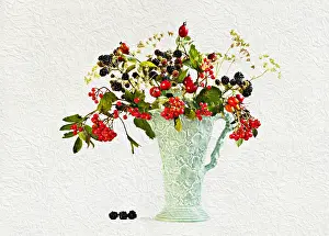 Vase: Blackberry, Rubus cultivar Rowan, Sorbus and Rosehip