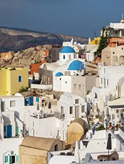 Christianity: Blue-domed Church of Agios Nikolaos and caldera