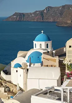 Christianity: Blue-domed Church of Agios Nikolaos and view of