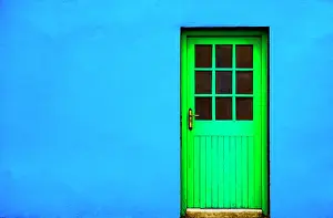 Munster: Blue house facade with green front door, Burren