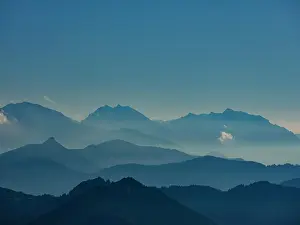 Hochkalter: Blue mountain silhouettes, Alpine panorama from