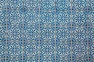 Tiled: Blue patterned tiles on a wall, Porto, Portugal
