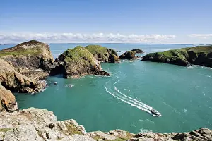 Pembrokeshire: Boat in a bay of Ramsey Island, Pembrokeshire, Wales