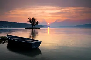 Constance: Boat on Lake Constance near Dingelsdorf at sunset