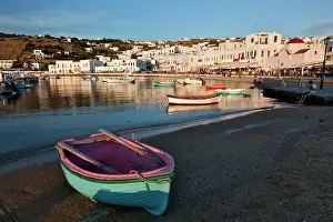 Chora: Boats in harbor, Chora, Mykonos, Greece