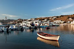 Chora: Boats in harbor, Chora, Mykonos, Greece