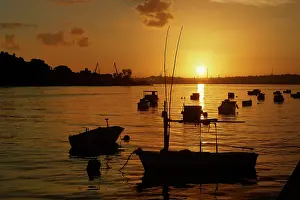 Havana: Boats silhouetted at sunrise, Havana Harbor