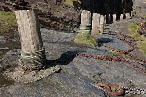 Quay: Bollards Rope on the quayside at low tide Boscastle
