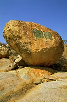 Commemorative: Boulder with commemorative plaques proclaiming