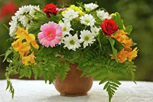 Vase: Bouquet with Gerberas and Lilies (Lilium) in a vase