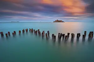 Piles: Breakwater and National Fort at sunset, Saint-Malo