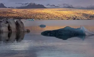 Environmentalism: Breidamerkurjokull glacier in golden morning