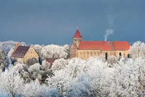 Monastery: Breitenau Monastery, trees with hoarfrost, Guxhagen