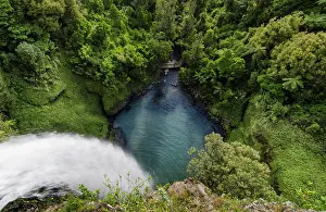 Bridal: Bridal Veil Falls from above, plunging into a lake