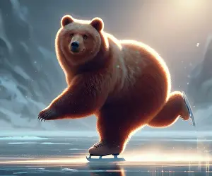 Generated: A brown bear skating on the ice, AI generated, AI
