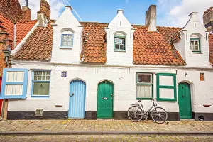Medieval: Bruges, Belgium. Wide angle view of cobbled streets and