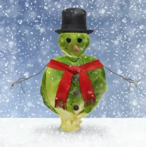 Scarf: Brussel Sprout snowman in winter snow, weating