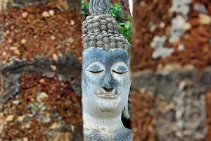 Statue: Buddha Statue between pillars, Wat Sa Si Temple, Sukhothai