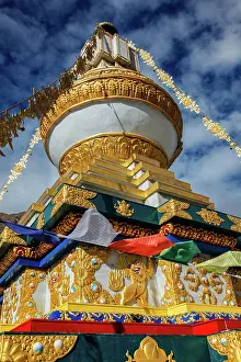 Pradesh: Buddhist gompa with prayer flags. Tabo monastry