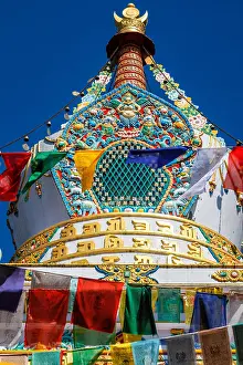 Pradesh: Buddhist gompa with prayer flags. Tabo monastry