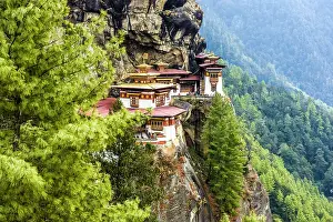 Isolation: Buddhist tiger nest monastery Taktshang on steep