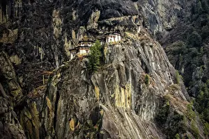 Isolation: Buddhist tiger nest monastery Taktshang on steep