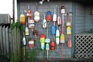 Buoy: Buoys on a wall in Provincetown, Cape Cod