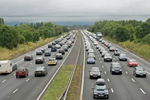 Emissions: Busy traffic on M5 motorway after torrential rain
