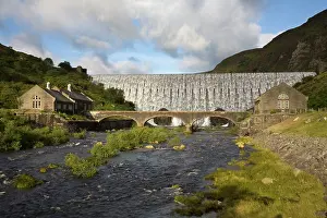 Overflow: Caban Coch dam overflowing - July