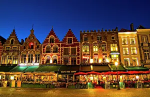 Shop: Cafes in downtown Bruges marketplace, Belgium
