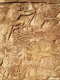 Khmer: Cambodia - Bas-relief with battle scenes in the